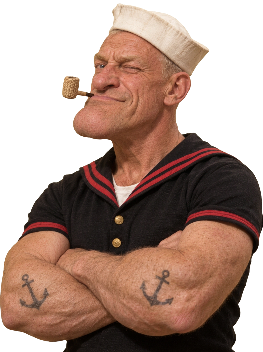 Personagem marinheiro com braços cruzados e cachimbo